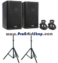 1. 2 QSC K8 1000W Speakers, 2 XLR Cables, 2 Stands